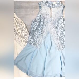 Available by Angela Fashion Blue Whte Lace Sleeveless Dress Lined Size Large NEW